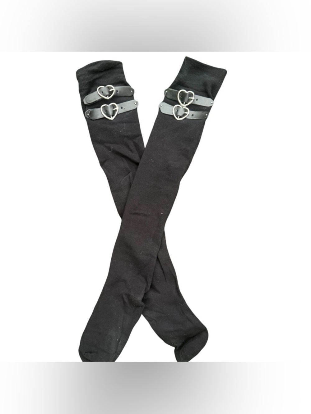 Taobao EGL Black Goth Jirai Kei Heart Buckle Over The Knee Stocking Socks